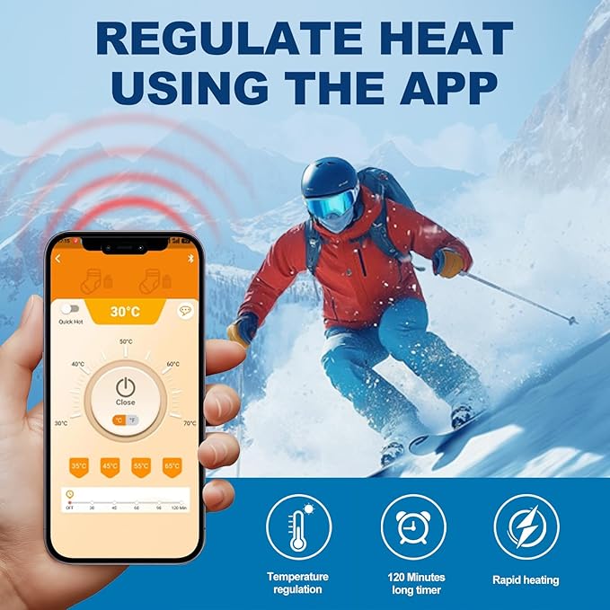 Heated Socks, Electric Heated Socks for Men Women, Electric Heated Foot Warmer, Rechargeable Heated Socks Work Up to 8 Hours, Washable Heating Socks with App Control for Winter Outdoor Skiing Hunting