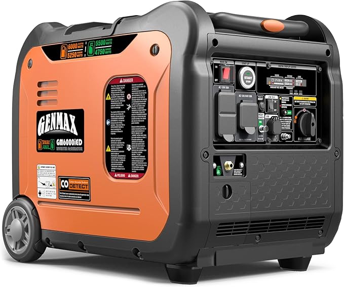GENMAX Portable Inverter Generator,6000W Super Quiet Dual Fuel Portable Engine with Remote/Electric Start,Lightweight for Backup Home Use&Camping Travel Outdoor,EPA Compliant(GM6000iED.)