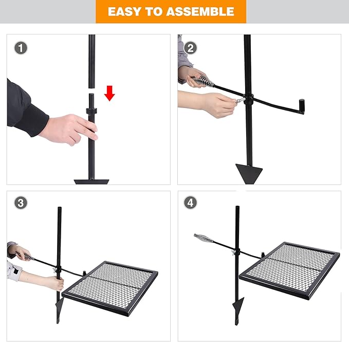 REDCAMP Swivel Campfire Grill Grate, Portable Fire Pit Grill Grate Over Fire Pit, Heavy Duty Steel Grate & Camp Fire Rack with Carrying Bag for Outdoor Camping Cooking