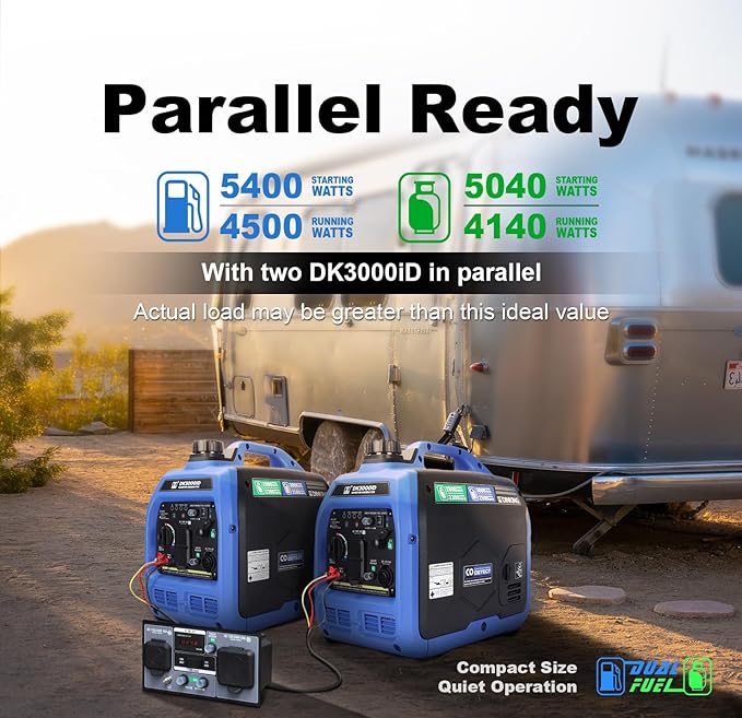 DK 3000W Dual Fuel Inverter Generator, Gas LPG Powered, Quiet Lightweight, Parallel Ready, CO Alert, EPA Compliant, for RV Outdoor Camping Tailgating (DK3000iD)
