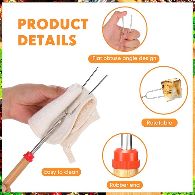 Minatee 28 Inch Marshmallow Roasting Sticks Bulk, Smores Skewers for Fire Pit, Hot Dog Camping Skewers Accessories Campfire Marshmellow Extendable Forks BBQ Tools Smores Sticks (12 Pcs)