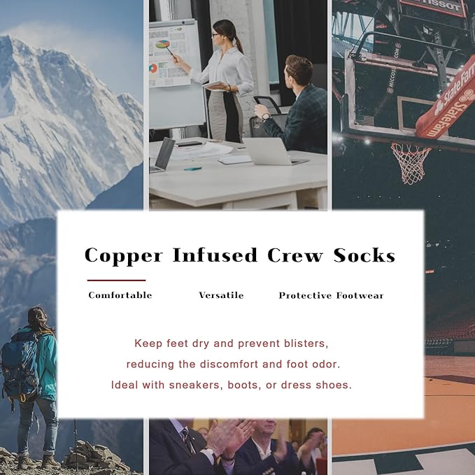 Kodal Copper Infused Crew Socks Business Athletic Moisture Wicking Odor Free Comfortable for All Day Wear (4/5 Pairs)
