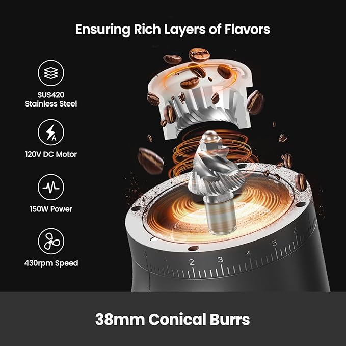 Electric Conical Burr Coffee Grinder, Coffee Bean Grinder with Smart 60S Timer, 60 Precise Adjustable Grind Settings for Espresso, 2-12 Cup, Easy to Clean, Durable & Quiet, G9010B Grey