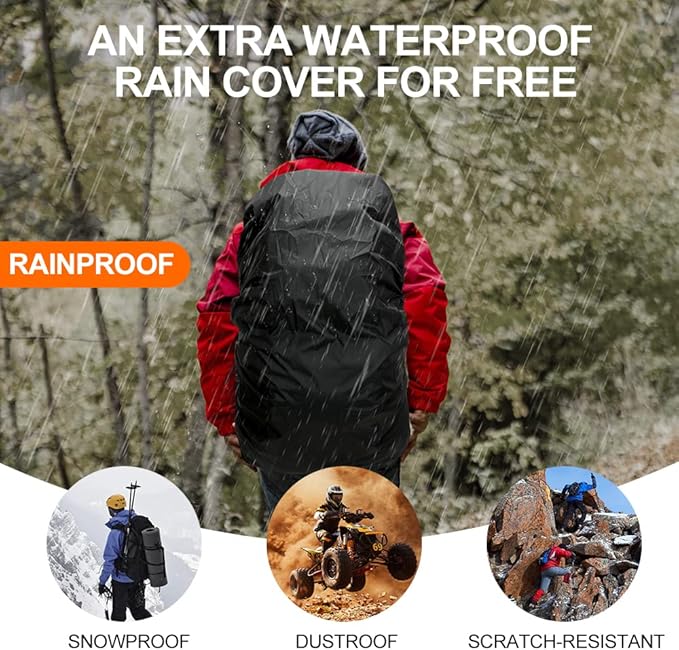 INOXTO 35L/40L Hiking Backpack, Camping Backpack with Waterproof Rain Cover for Men, Outdoor Sport Travel Daypack for Climbing (Black)