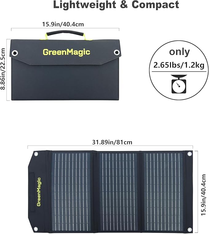 Greenmagic 40 Watt Portable Solar Battery Charger Ideal for Power Battery, Power Station, Smartwatches, Phones, Powerbank, Tablets, Laptops, Cameras, Game Consoles etc Waterproof Fast Charging