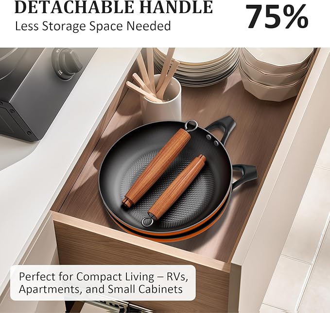 YUTANN Nonstick Cast Iron Skillets 3-Pack - 8/10/12 Inch Frying Pans, Pre-Seasoned with Diamond Bottom for Better Oil Control, PFAS/PFOA Free, Removable Handles, Cookware Gift for Home Chefs