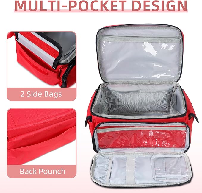 First Aid Bag Empty First Aid Kit Storage Bag Small Medical Bag Portable Medical Supplies Organizer for Travel, Home, Office, Car, Outdoor, Camping, Hiking, School (Red)