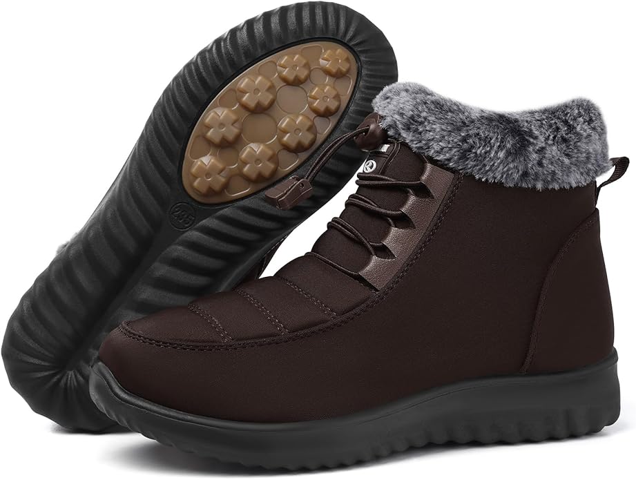 SHIBEVER Winter Boots for Women Snow: Fur Lined Warm Ankle Boots - Adjustable Water Resistant Outdoor Zipper Snow Shoes