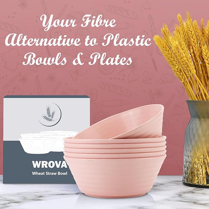 Wheat Straw Bowl Sets,6 PCS Unbreakable Cereal Bowl 36 OZ,Microwave and Dishwasher Safe Bowls,Kitchen Bowls BPA Free for Serving Soup,Oatmeal and Salad (Sakura)