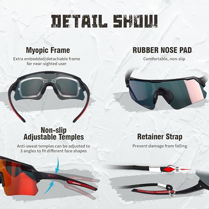 Polarized Cycling Glasses for Men Women Youth, UV400 Mountain Bike Sunglasses for Bicycle Mtb Running Fishing Baseball