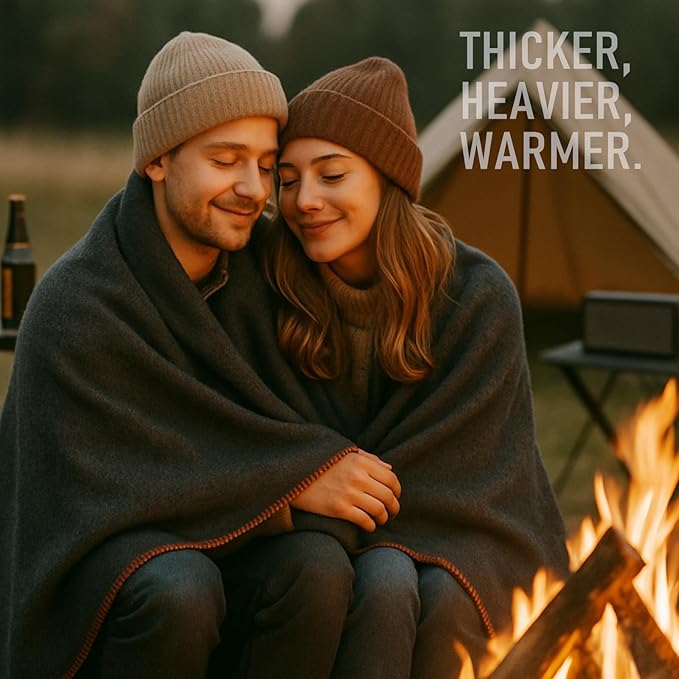 Military Wool Blanket: Warm, Thick & Washable - Perfect for Outdoors, Camping, Stadium, Picnics, Travel, Car & Bushcraft Survival Kits - Large 59" x 79" (3.1 lbs), Dark Grey