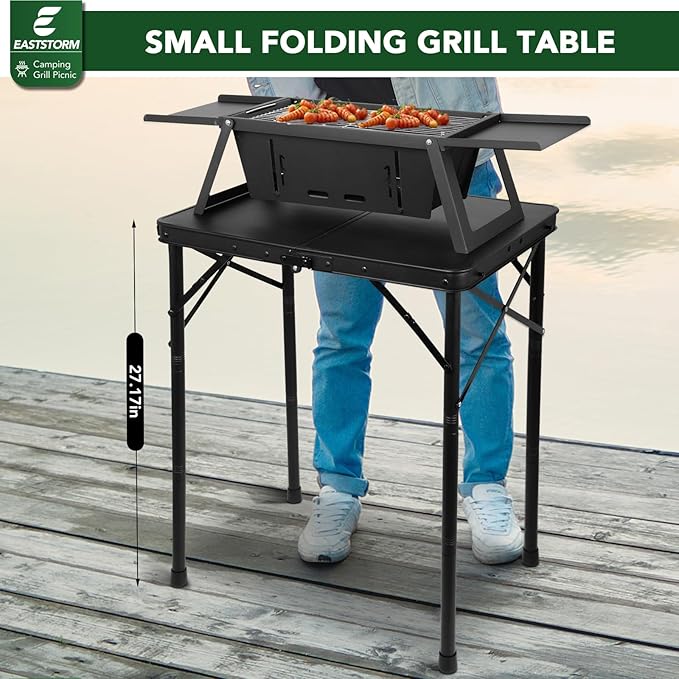 Small Folding Grill Table 3 Heights, Easy for Storage, Compact and Portable Picnic Table for Outdoor Camping, Garden, Patio, Dining, BBQ, Party, Market, 2Ft (Small, Black)