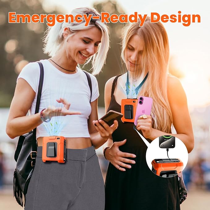 Portable Waist Fan - 5 Speeds 18000RPM Strong Airflow 10000mAh Battery Powered 35H Cooling - Hands-Free Waist Neck Desk Fan with Flashlight for Outdoor Jobsite Camping, Orange