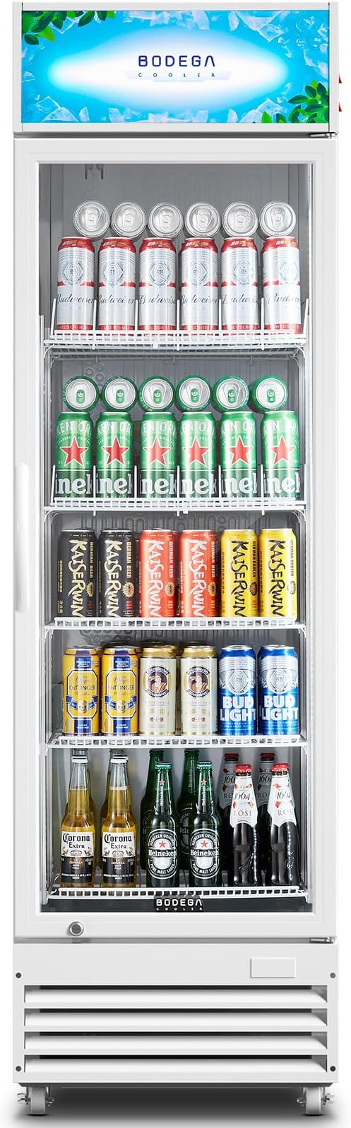 BODEGACOOLER Commercial Beverage Refrigerator with Glass Door,12.5 Cu.Ft Drink Refrigerator,Upright Large Display Merchandiser Beverage Bar Cooler Hold Beer,Soda Drinks,Wine with LED Light Box