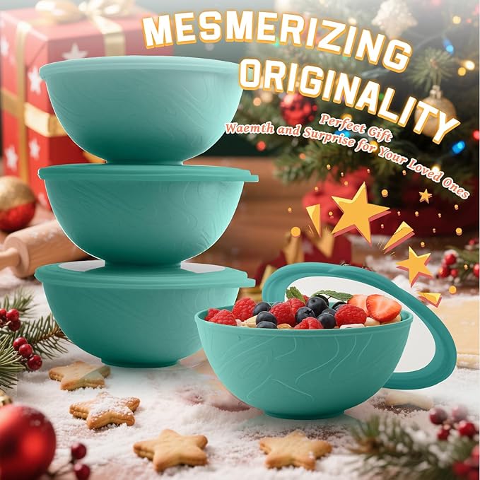 Homienly Bowls with Lids, Wheat Straw Bowl Set of 4-40 OZ Cereal Bowls and Silicone Edge Lids,Unbreakable Food Containers for Meal Prep, Salad, Lunch, Kitchen, Camping, Picnic, RV (4 Sets,Green)