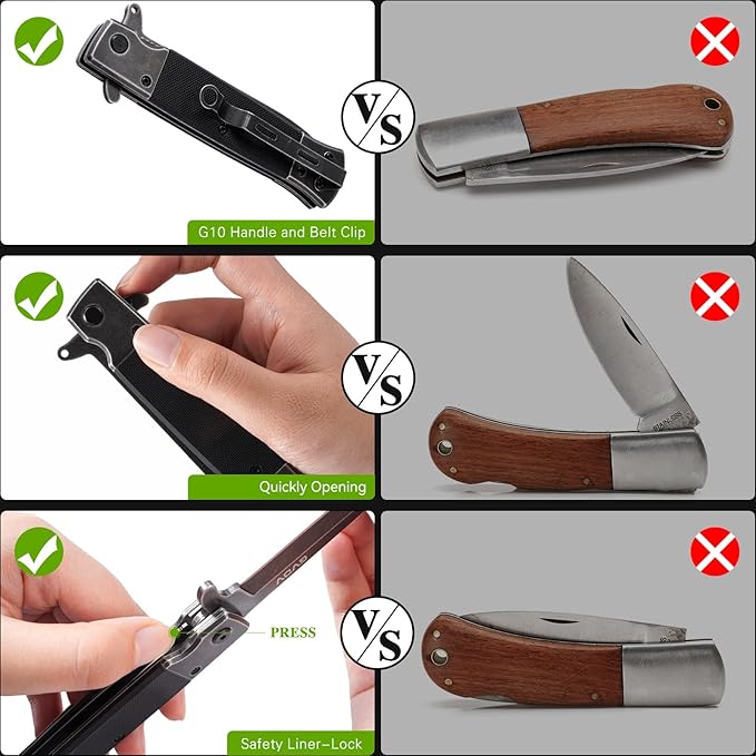 GVDV Pocket Knife Folding Knives, Cool Pocket Knives for Men, 7Cr17 Stainless Steel Knife Set with Sharpening for Fishing Camping Hunting Hiking, Black Stonewashed