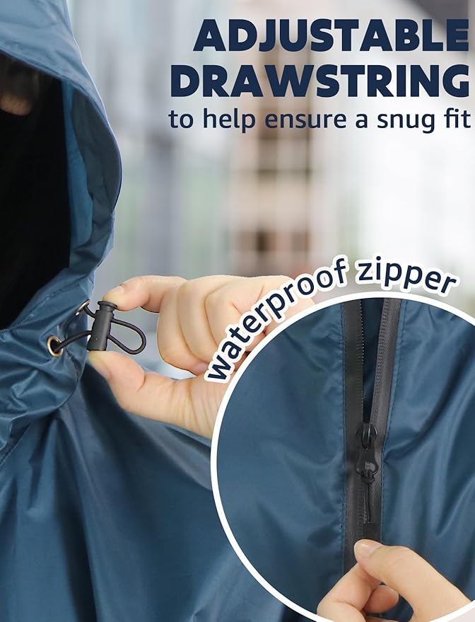 ANYOO Waterproof Rain Poncho Lightweight Reusable Hiking Hooded Coat Jacket for Outdoor Activities