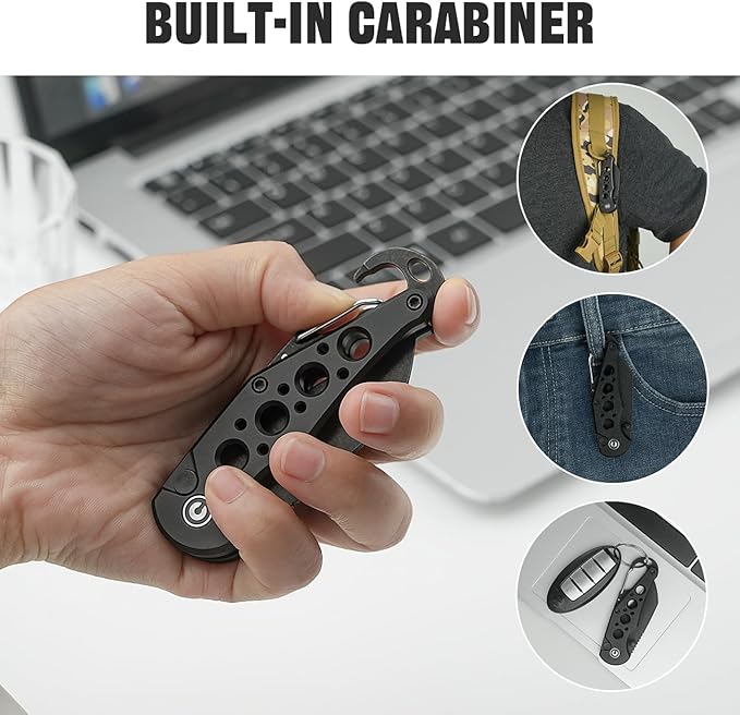 CIVIVI Pragma Folding Knife, Pocket Knife Multitool with EDC Carabiner, Bottle Opener, 2.2" Nitro-V Blade Aluminum Handle, Ideal Gift for Men Women C23062B-1 (Black)