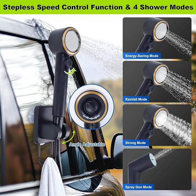 Eazy2hD Portable Camping Shower 8000mAh Rechargeable Outdoor Shower Pump with Intelligent Display, 4 Spray Modes, IPX8 Waterproof for Camping, Hiking, Pet Bath,Car Washing,Surf & Boat Cleaning