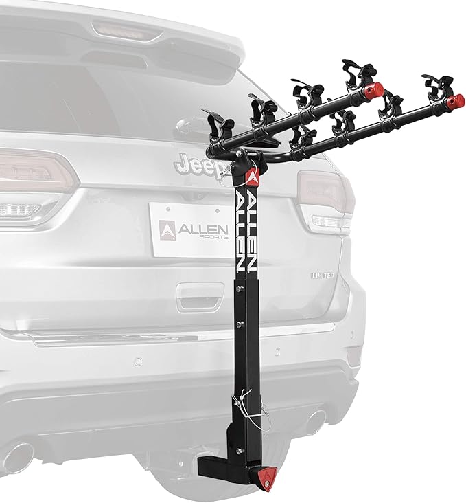 Allen Sports Deluxe Locking Quick Release 4-Bike Carrier for 2 Inch Hitch, Model 542QR, Black & Sports 8 Ft Polyester Cargo Straps with Padded Cam Buckles (500 lb Break Strength), Model 508S