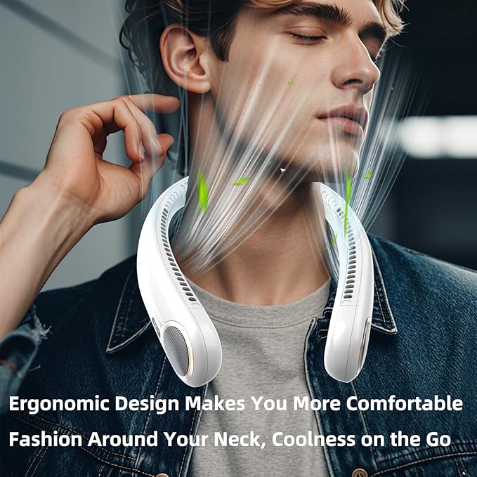 Portable Neck Fan,Gift Ideas,Personal Wearable Bladeless Fan,360° Cooling,LED Display,4-Speeds,6000mAh Rechargeable,Powerful Wind,Outdoor Travel Camping,Birthday Gifts for Men Women Dad Mom (White)