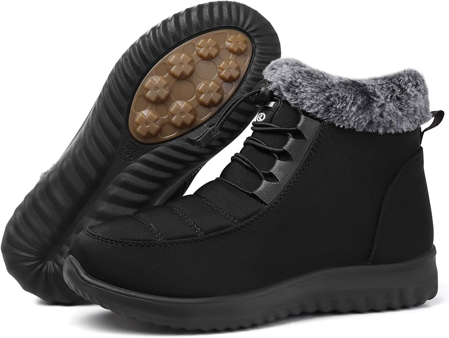 SHIBEVER Winter Boots for Women Snow: Fur Lined Warm Ankle Boots - Adjustable Water Resistant Outdoor Zipper Snow Shoes