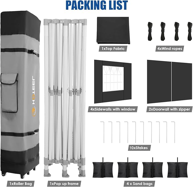 HOTEEL 13x26 Pop up Canopy Tent for Parties, Heavy Duty Easy Setup Tent with 6 Sidewalls, Outdoor Commercial Instant Gazebo for Wedding Event, with Roller Bag & Sand Bags, Black(Hexagonal Frame)