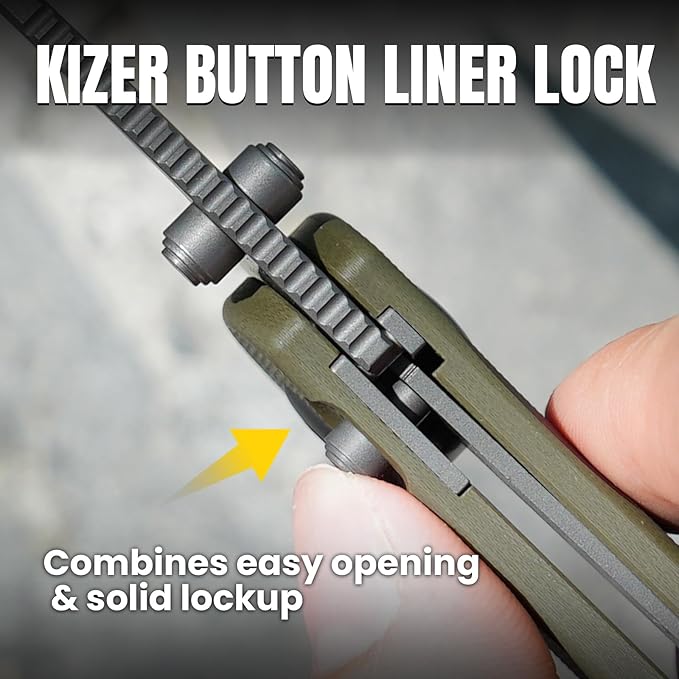 Kizer Mini Grouper Folding Pocket Knife, 3.16” D2 Blade G10 Handle Camping Folding Knife, Button Liner Lock EDC Knife with Pocket Clip for Men Women Gift, Hunting Hiking Survival Knives V3669A3