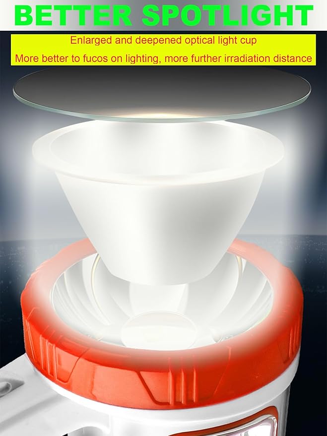 Solar Rechargeable LED Flashlight Lantern, Super Bright 10000LM Handheld LED Spotlight Searchlight, Multifunction Camping Lantern Work Light, 5 Light Modes, Waterproof for Emergency, Home