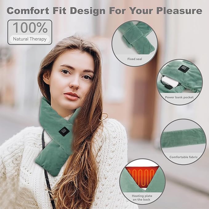 Heated Neck Wrap with 5000 mAh Power Bank, Cordless Heating Pad with Adjustable 3 Heat Settings, Soft Neck Warmer for Pain Relief, Muscle Relaxation, Portable Heated Neck Scarf