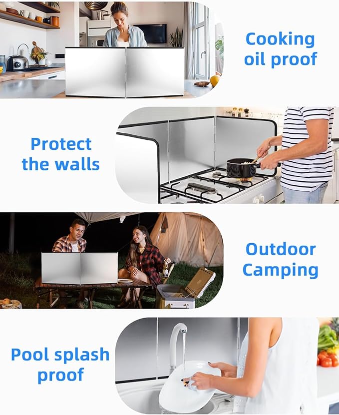 30cm 4 Sided Splatter Guard Foldable Stainless Steel Stove Splash Guard Oil Splatter Screens for Frying Kitchen Backsplash Protector Nonstick Oil Splatter Guard for Cooking