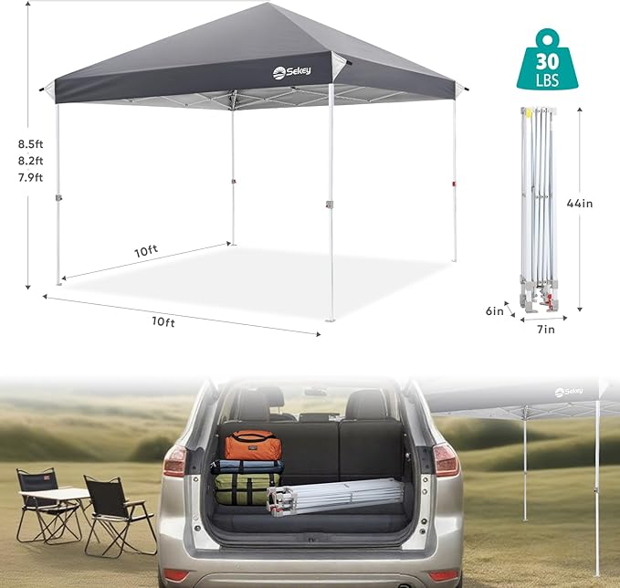 Sekey 10x10 Pop Up Canopy with 4 Sidewalls, One Push Setup Instant Outdoor Gazebo, Instant Easy Up Canopy with UPF50+ Top, 4 Weight Bags for Events, Beach, Patio, Camping