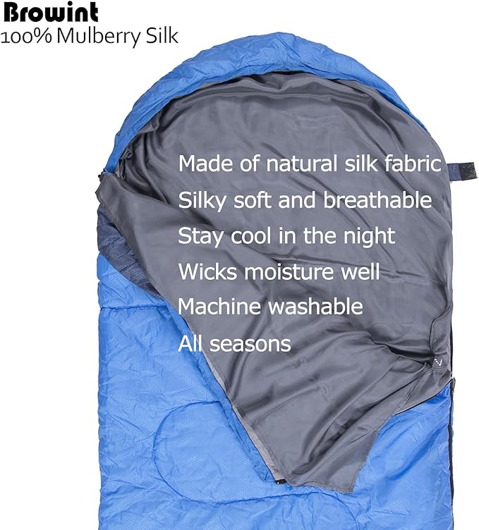 BROWINT Silk Sleeping Bag Liner, Silk Sleep Sack, Extra Wide 87"x43", Lightweight Travel Sheet for Hotels, More Colors for Option, Reinforced Gussets