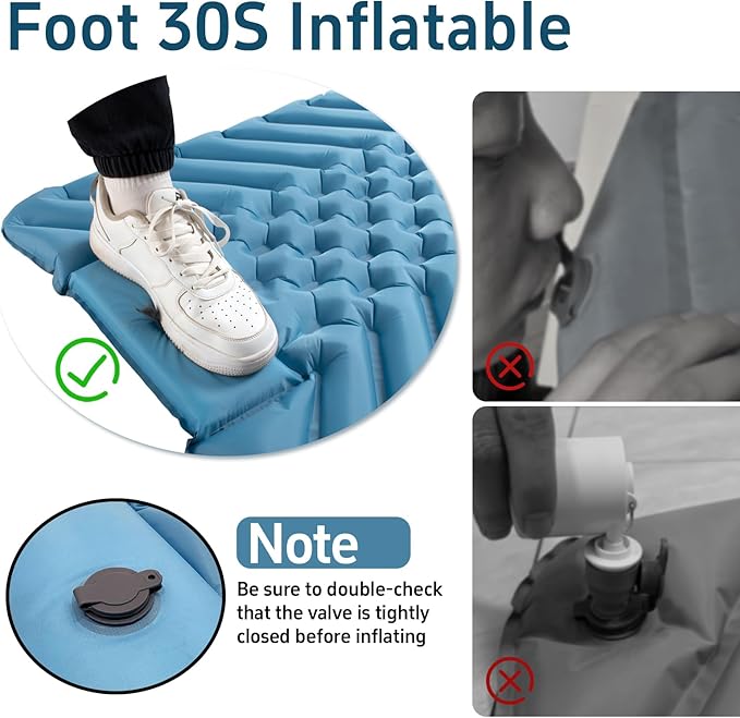 Ultralight Sleeping Pad Camping Inflatable Pillow for Camping Combo, Compact Backpacking Inflatable Sleeping Pad for Adults- Portable for Hiking, Travel - Durable & Comfortable