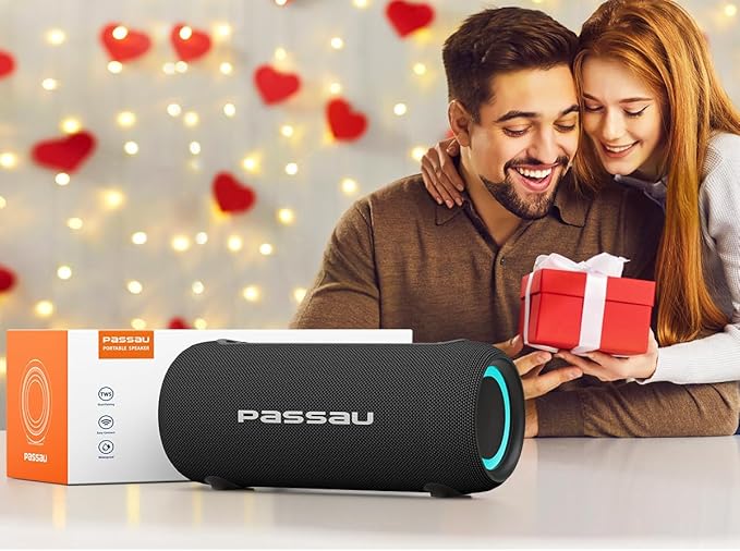 Passau Portable Bluetooth Speakers 40W Peak Loud Stereo Sound, Passive Radiators-Deep Bass, All Day Playtime, Adjustable Strap, BT5.3, IPX5 Wireless Speaker RGB Lights for Indoor Outdoor-Green
