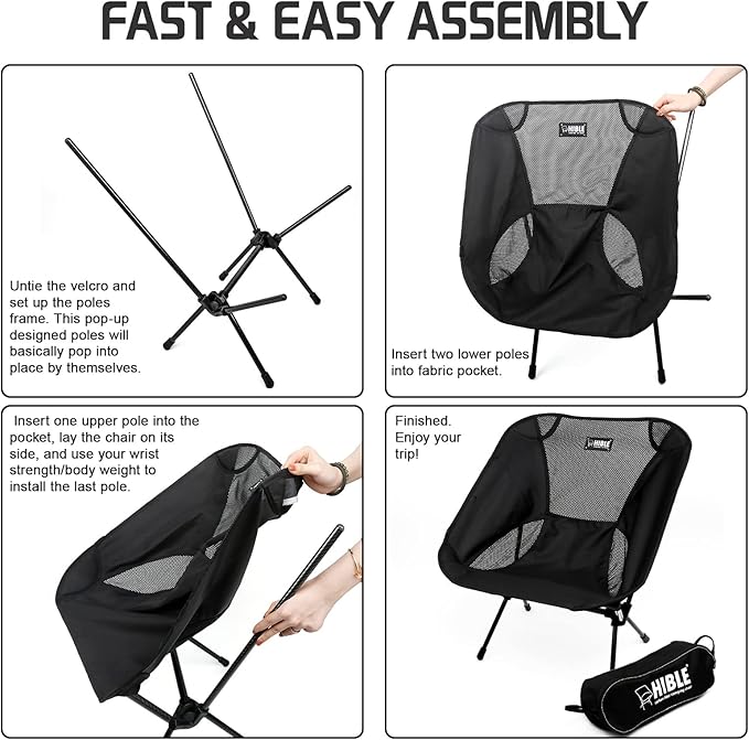 HIBLE Carbon Fiber Folding Camping Chair, Ultra-Light Portable Camp Chair for Hiking, Beach, Fishing, Stable Backpacking Chair (Supports 265 Lbs)