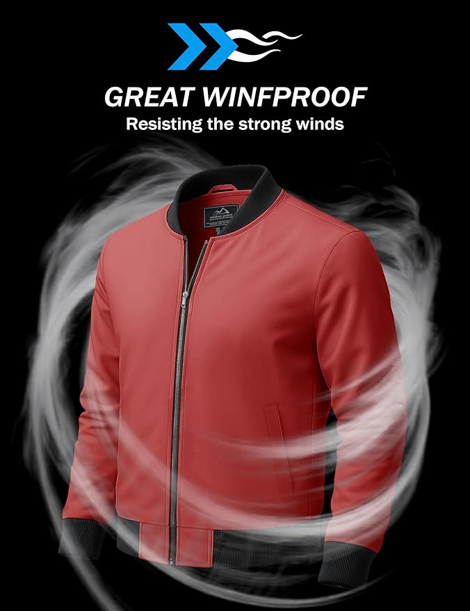 MAGCOMSEN Men's Bomber Jacket Lightweight Casual Zip Up Windbreaker Spring Fall Golf Coat with Pockets