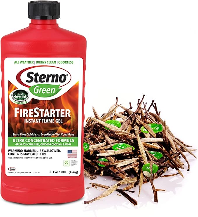Sterno Fire Starter Fluid Gel - Firestarter for Instant Flame, Concentrated Ethanol Fuel for Camp Fire or Fireplace, All-Weather Ethanol Burner for Indoor & Outdoor, 16 Oz Each, Pack of 6 Bottles