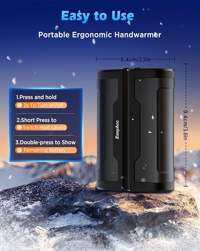 EasyAcc Hand Warmers Rechargeable 2 Pack, 10000mAh Magnetic Hand Warmers, 18Hrs Long Heating, with Camping Hook, Portable Power Bank, Pocket Size, Gifts for Christmas, Camping