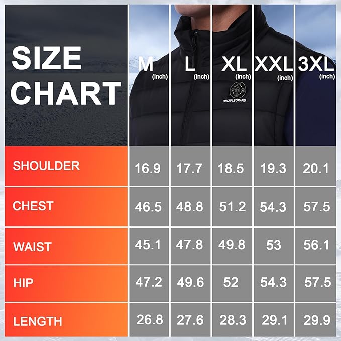 SNOW LEOPARD Heated Vest for Men with Battery Pack Included, 16000mAh 7.4V Rechargeable Men's Heated Vest