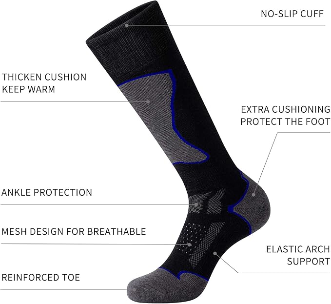 CS CELERSPORT 2/3/4 Pack Ski Socks for Men and Women Skiing, Snowboarding, Winter Performance Socks