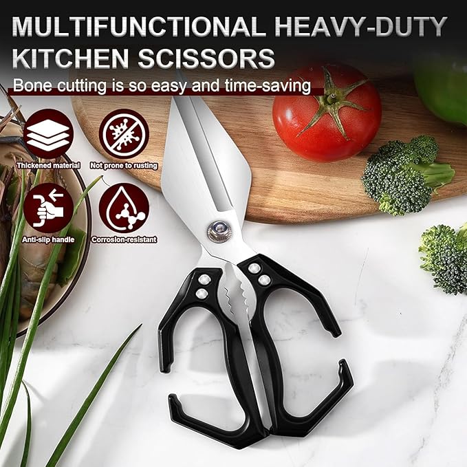 Kitchen Shears,Multifunctional Heavy-Duty Kitchen Shears,Japanese High-Carbon Steel Culinary Shears for Chicken, Meat, Seafood, Bone Cutting (Black)