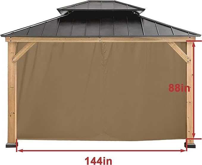 CoastShade Gazebo Pergola Canopy Panel Sidewalls Replacement 12ft Gazebo Pergola Privacy Panels Sidewall for Gazebos with 14Curtain Rings &14Rail Hooks, Khaki