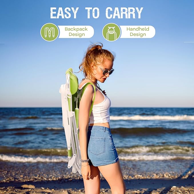 Reclining Beach Chair Backpack 5-Position Lay Flat Lounge Chair for Adults Heavy Duty Portable Folding Lightweight with Cooler Bag Camping Chair for Sand Outdoor