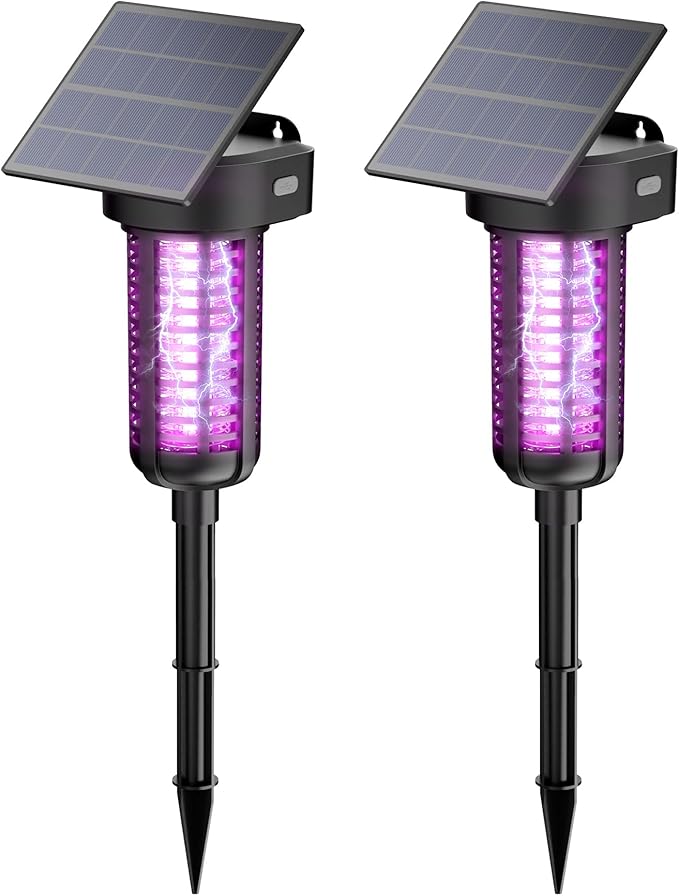 Solar Bug Zapper Outdoor 2 Pack, Garden Mosquito Zapper Waterproof & Cordless & Rechargeable & Auto On/Off,Flying Insect Zapper Mosquito Killer Lamp Catcher Decorative Light for Patio