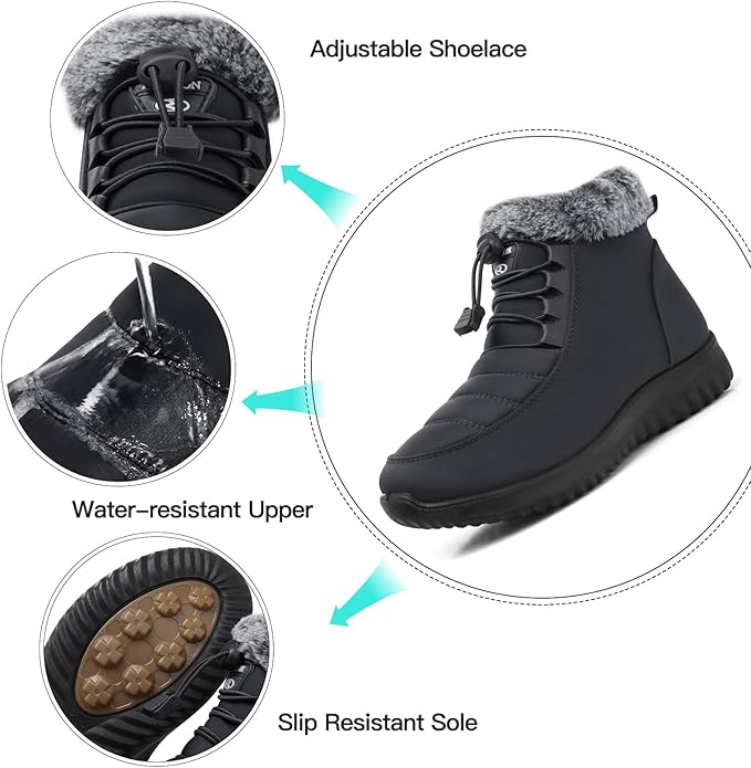 SHIBEVER Winter Boots for Women Snow: Fur Lined Warm Ankle Boots - Adjustable Water Resistant Outdoor Zipper Snow Shoes