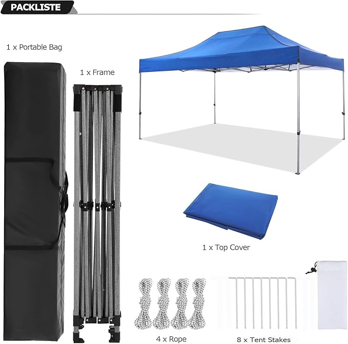 COBIZI 10x15 Pop Up Canopy Without Sidewall,Heavy Duty Canopy UPF 50+ All Season Wind Waterproof Commercial Outdoor Wedding Party Tents for Parties Gazebo with Carry Bag(10 x 15 ft Blue)