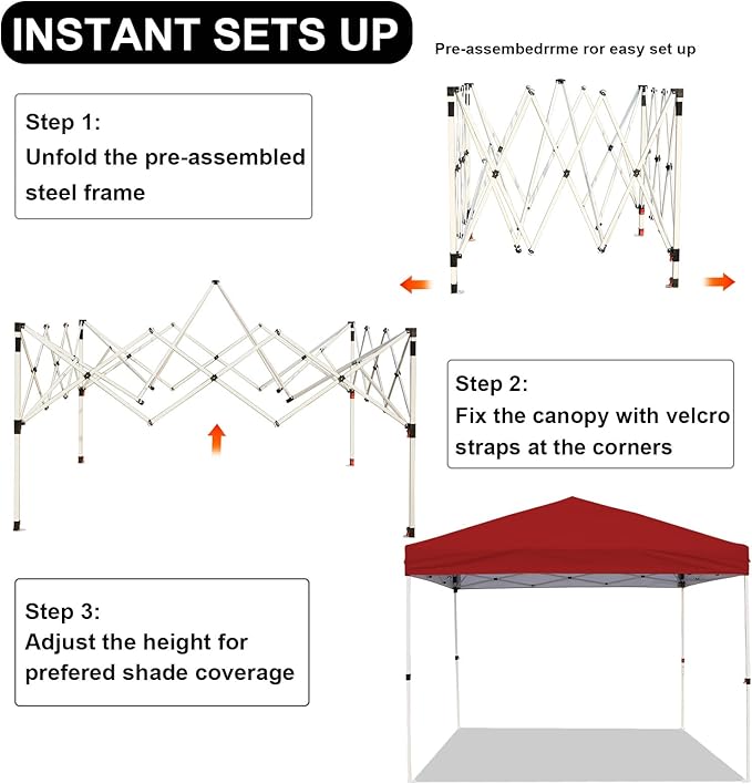 Northroad 8X8 FT Pop Up Canopy, Outdoor Instant Canopy Tent Slant Legs with Carrying Bag, Portable Gazebo Shelter for Wedding Party,Commercial Event,Patio,Garden,Beach -Red