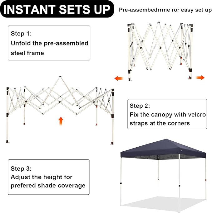 Northroad 8X8 FT Pop Up Canopy, Outdoor Instant Canopy Tent Slant Legs with Carrying Bag, Portable Gazebo Shelter for Wedding Party,Commercial Event,Patio,Garden,Beach -Dark Grey