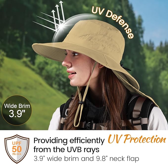 ZOORON Sun Hat for Men Women Fishing Hat with Neck Flap Wide Brim Bucket Hat UV Protection for Beach Camping Hiking